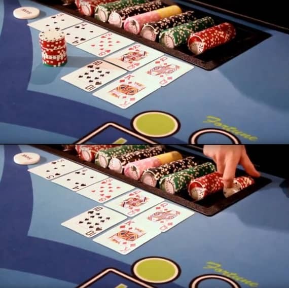 In the top picture - The lost bets are placed in a designated area on the table -- In the bottom picture - When all of the players hands are done, the lost bets will be locked up in the rack