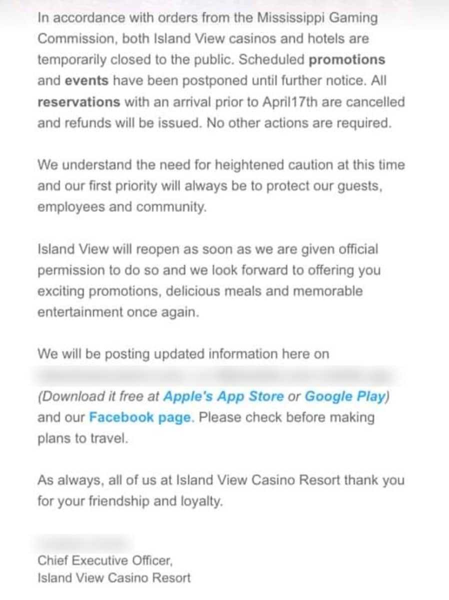 Island View Casino Letter
