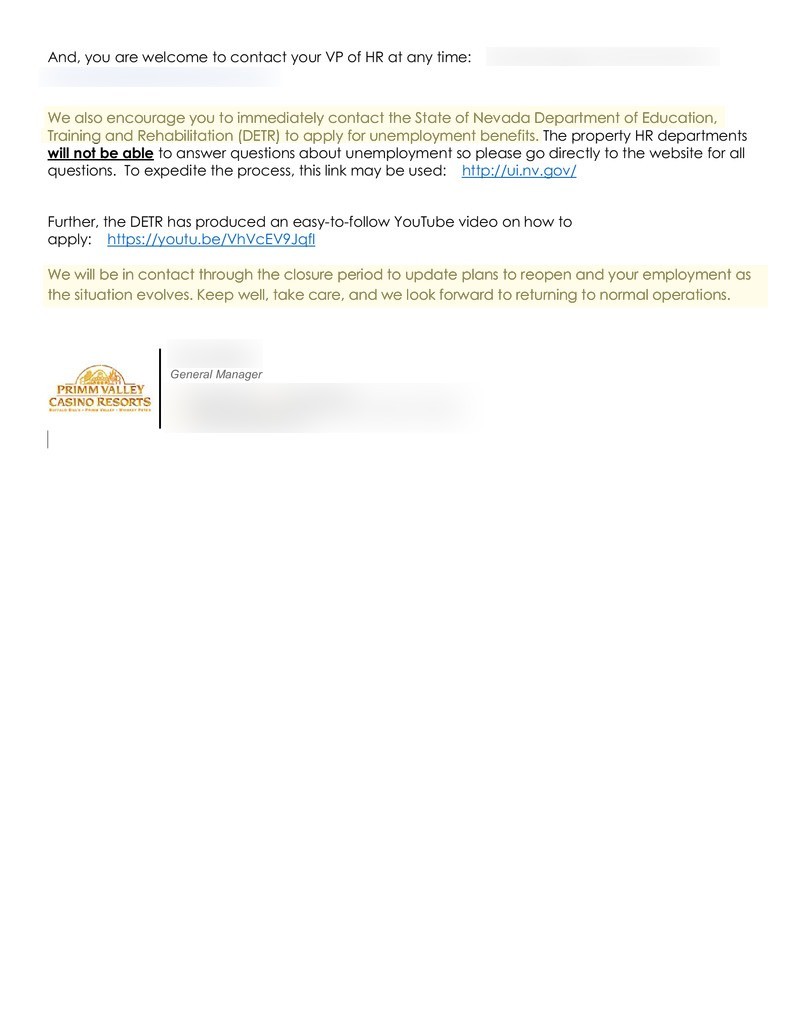 Primm Valley Letter Primm Valley Letter