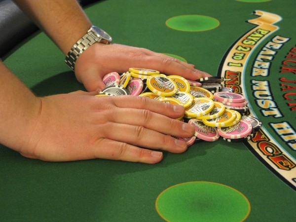 The player is pushing a pile of chips