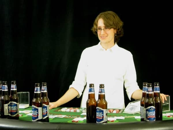 A dealer with a very messy table