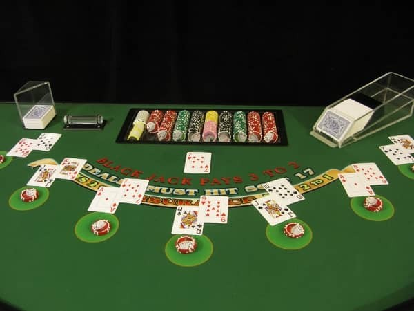 An overhead view of the entire blackjack table