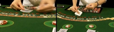 The dealer uses the middle finger to flip the card