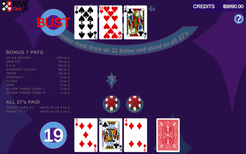 Screenshot of gameplay for Three Card 727